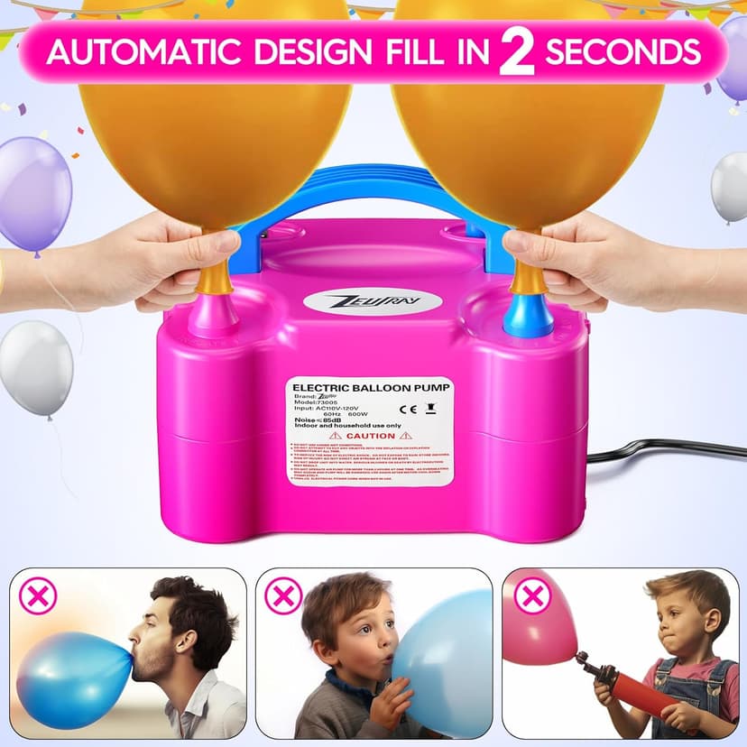 Portable Electric Balloon Pump - 110V 600W Dual Nozzle Balloon Inflator Pump with 113 Accessories（Including Balloon, Balloon Arch Kit, Balloon Blower Air Pump Machine Decorations for Party