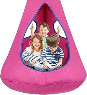 Kids Pod Swing Seat, Hanging Hammock Chair, Sensory Swing for Indoor and Outdoor Use (43.5" D x 52" H) Pink