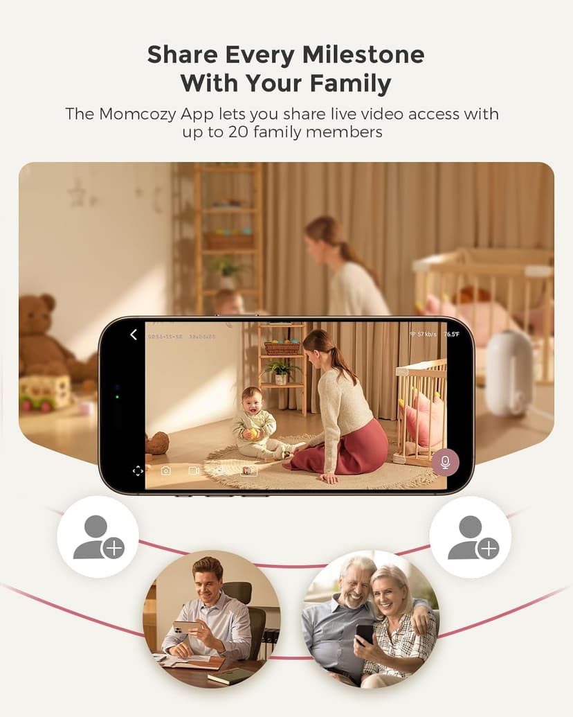 Momcozy Smart WiFi Baby Monitor with Camera and Audio, 5" 1080P Screen with Wall Mount, Motion & Cry Detection, Safe Fence, Clear Night Vision, 5000mAh Battery, 2-Way Talk, Photo & Video Recording