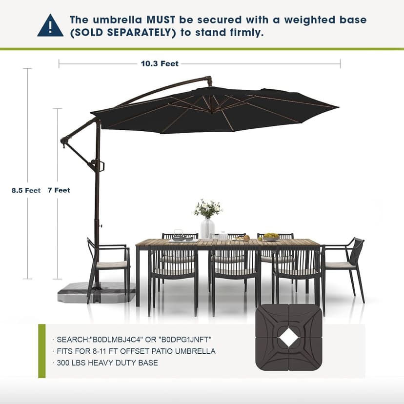 wikiwiki 10ft Patio Umbrellas Offset Outdoor Umbrella Cantilever Hanging Umbrellas w/Infinite Tilt, Fade Resistant Waterproof RECYCLED FABRIC Canopy & Cross Base, for Yard, Garden & Deck, Carbon