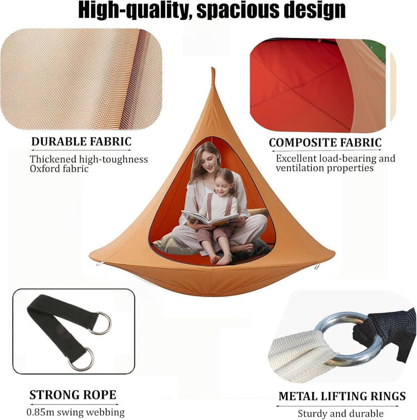Hanging Cocoon Pod Chair, Indoor Outdoor Hammock Swing, Double Cacoon Hanging Chair - 440lb Capacity Indoor/Outdoor Hammock with 18ft Rope & Carabiner, Heavy-Duty Polyester Canvas (1.5m)
