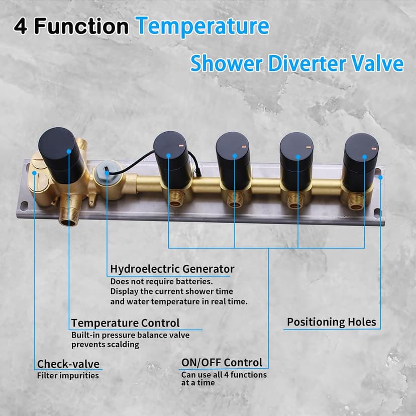 Matte Black Dual Shower Heads Shower System with 26"X16" LED Rainfall Shower Head and 8" Side Showerhead,Digital Display Shower Faucet Set with 6 PCS Body Jets and Handheld Spray