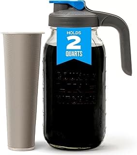 County Line Kitchen Glass Cold Brew Coffee Maker with Lid - Wide Mouth, 2 Quart (64 oz) - Heavy Duty, Leak Proof - Sun & Iced Tea Pitcher, Cold Brew Coffee, Breast Milk Storage, Water - Gray