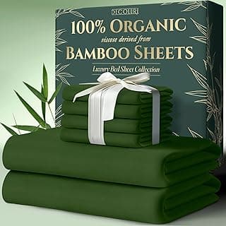 DECOLURE 100% Organic Viscose Derived from Bamboo Sheets Queen Size 6pcs - Ultra Soft & Luxuriously Cooling, 17" Deep Pocket, Double Stitching, Perfect for Hot Sleepers - Queen Bed Sheets (Olive)