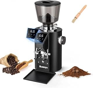 Huanyu Commercial Coffee Grinder with Touching Screen Infinite Adjustment 8 Grinding Settings Burr Coffee Grinders for Shops with Dual Dosing Modes