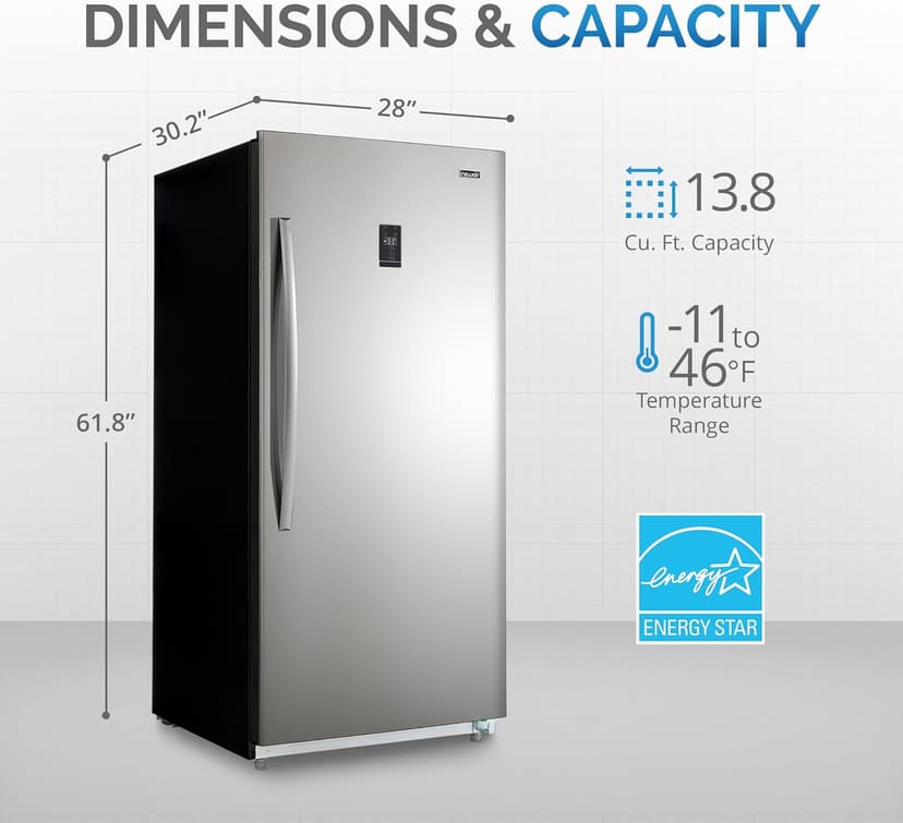 Newair 13.8 cu. ft. Upright Freezer, Fridge Freezer Convertible, Garage Ready Refrigerator, Frost Free Freezer with Door Alarm, Stand up Deep Freezer, Garage Freezer with LED Light