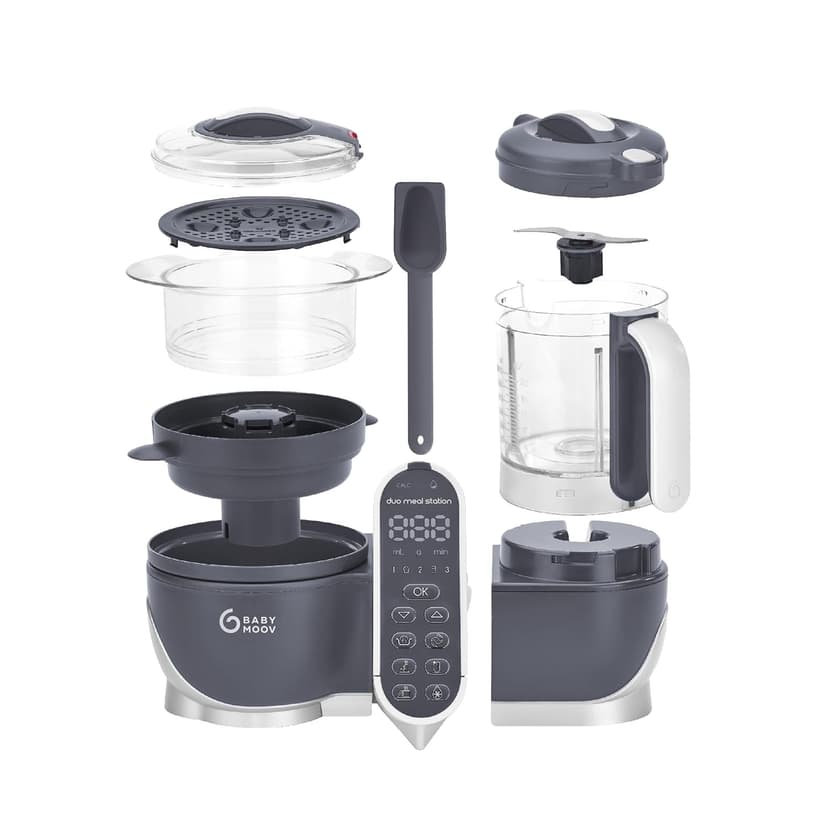 Babymoov Duo Meal Station Grey: Multi-Speed Baby Food Maker Steamer and Puree Blender, Baby Food Processor that warms & defrosts (Nutritionist Approved)