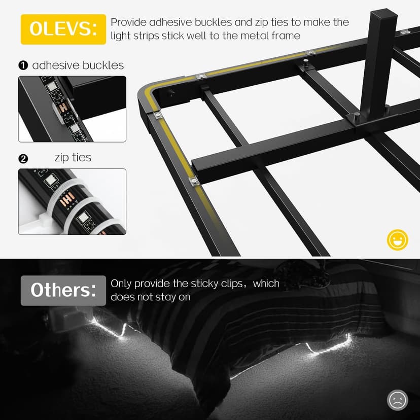 OLEVS Floating Bed Frame Full Size with Smart LED Lights and Charging Station - Modern Metal Platform Bed, Easy Assembly No Box Spring Needed