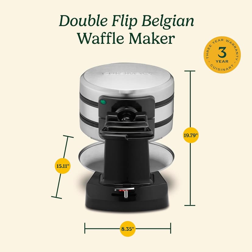 Cuisinart Double Flip Belgian Waffle Maker, 180° Flip, Ready Indicator Light, 1400W Nonstick Waffle Iron Plates, WAF-F40, Black/Stainless