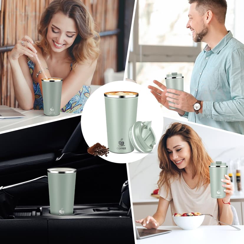 Hwawhin 17oz Insulated Travel Coffee Mug with Flip Lid – Leakproof Stainless Steel Insulated Coffee Tumblers, Reusable Coffee Cup for Hot & Cold Drinks, Perfect for Camping & On-the-Go