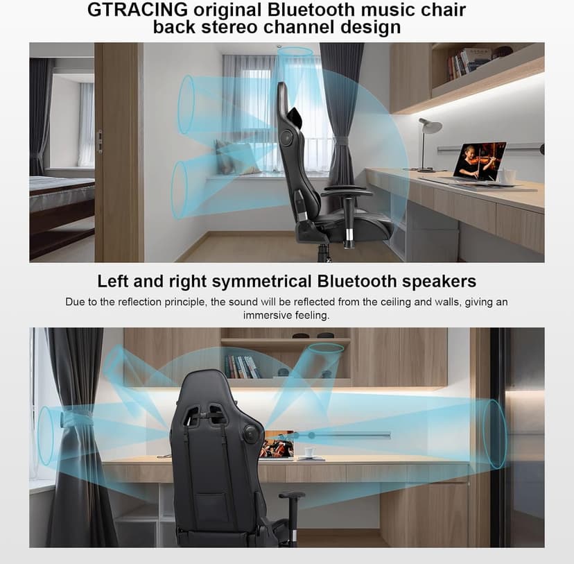 GTRACING Gaming Chair with Speakers Bluetooth Music Video Game Chair Audio Ergonomic Design Heavy Duty Office Computer Desk Chair (Black)