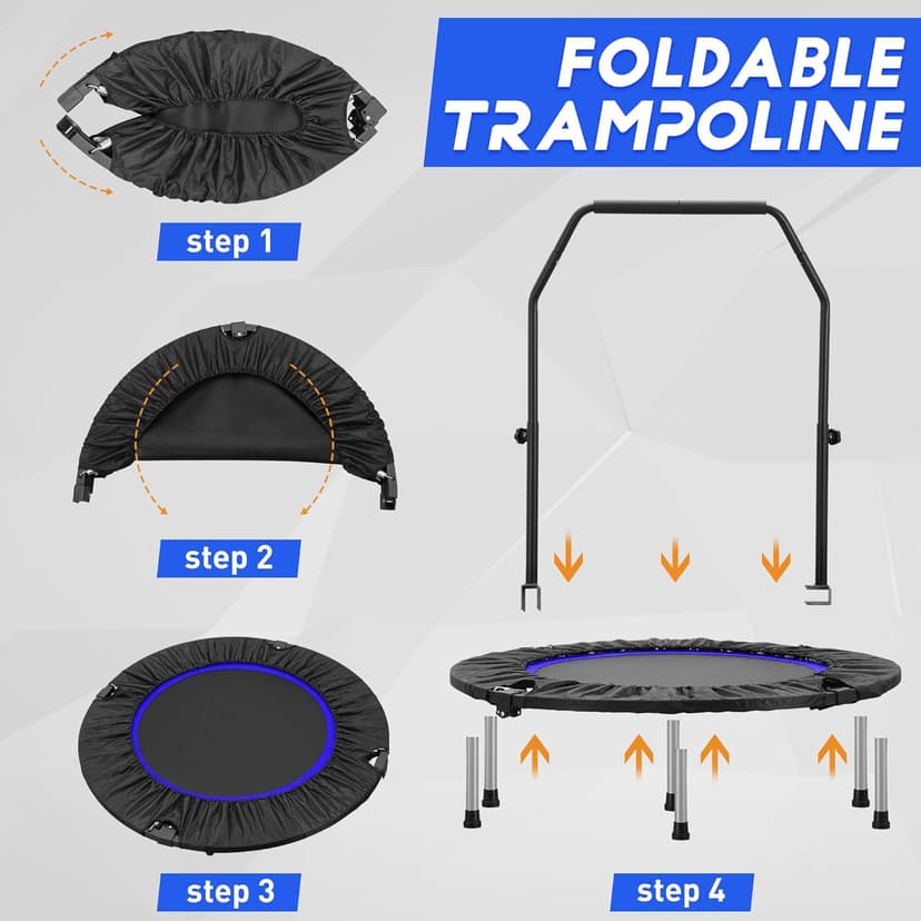 HYD-Parts 40" 48" Mini Trampoline for Adults and Kids Exercise Rebounder with Adjustable Bar Fitness Trampoline Indoor Max Load 330 440lbs