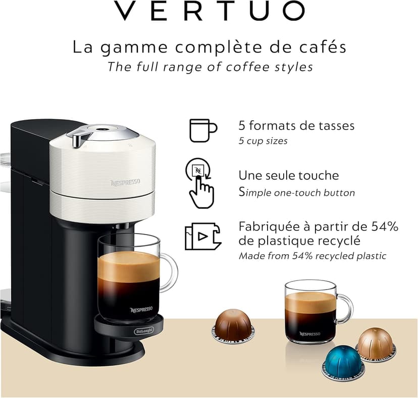 Nespresso Vertuo Next Coffee and Espresso Machine by De'Longhi, White (ENV120WCA)
