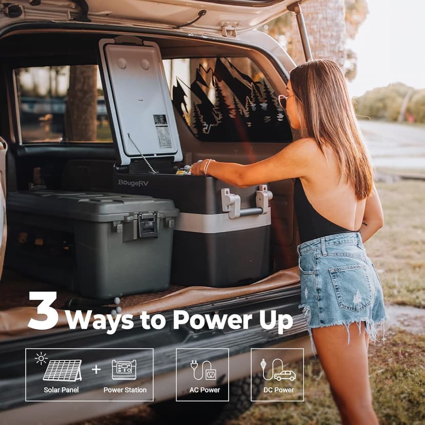 BougeRV 12V Refrigerator Fridge Freezer Portable Car Fridge 42 Quart Electric Cooler 12V/24V DC 110~240V AC for RV Camper Truck Jeep Pickup SUV Van Boat Camping Tailgating Road Trip Outdoor Travel
