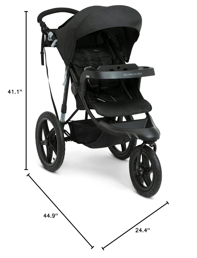 Delta Children Apollo Jogging Stroller - Shock Absorbing Frame with Large Canopy & Recline - Car Seat Compatible, Black