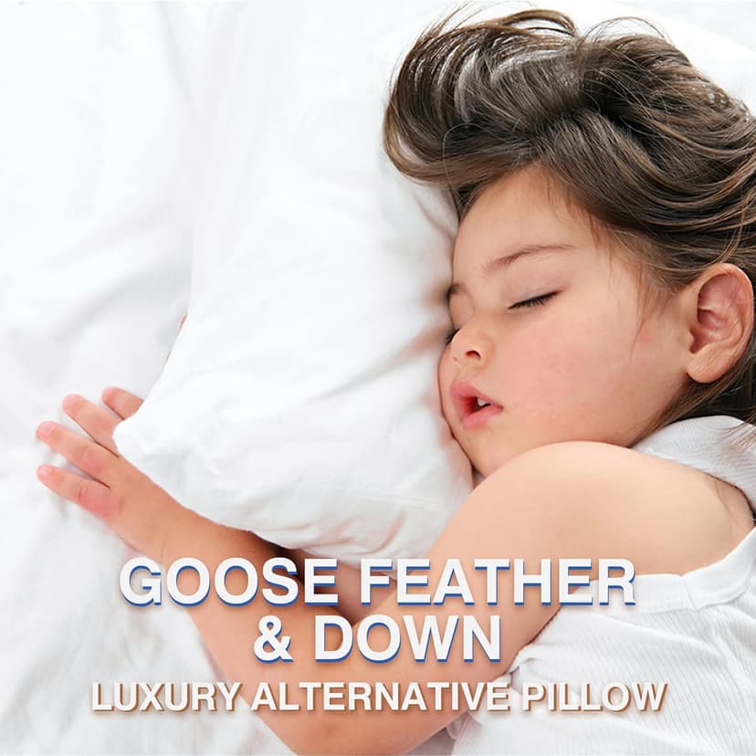Goose Feather Pillows Queen Size Pack of 2 - Down Hotel Bed Pillows for Sleeping, Soft 600 Thread Count Cotton Cover, Fluffy Support Surround Fill Polyester for Side, Back, Stomach Sleepers