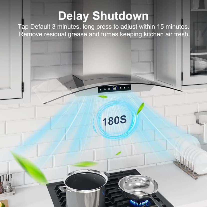 30 inch Range Hood Wall Mount, 1200 CFM with 4-Speed Gesture Sensing & Touch Control, Stainless Steel Ducted Kitchen Stove Vent Hoods with 2 LED Lights, Time Setting, Dishwasher-Safe Baffle Filters
