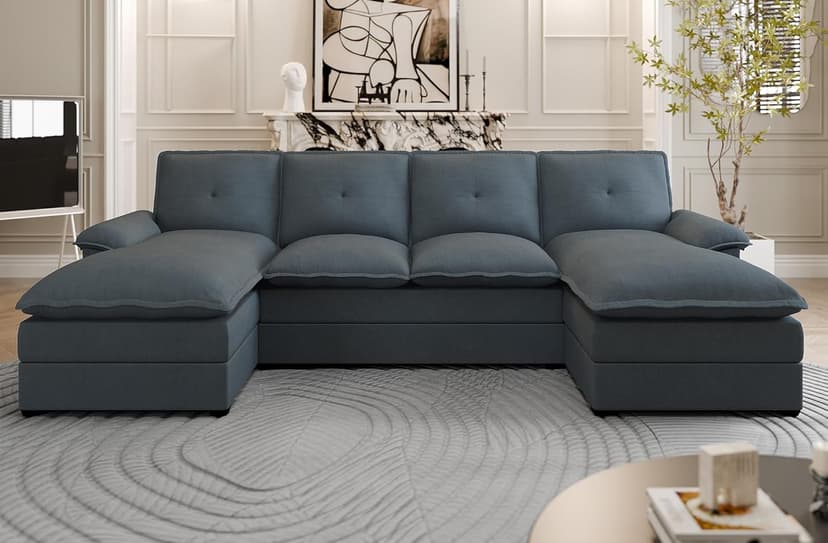 U Shaped Sectional Couch for Living Room,110" 4-Seater Comfy Couch with Double Chaise,Deep Seat Modular Sofa Couches with Thick Cushion & Soft Backrest,Dark Gray