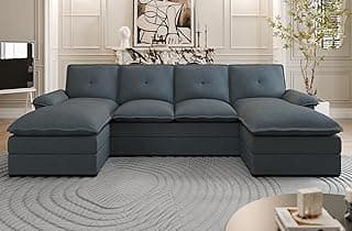 U Shaped Sectional Couch for Living Room,110" 4-Seater Comfy Couch with Double Chaise,Deep Seat Modular Sofa Couches with Thick Cushion & Soft Backrest,Dark Gray