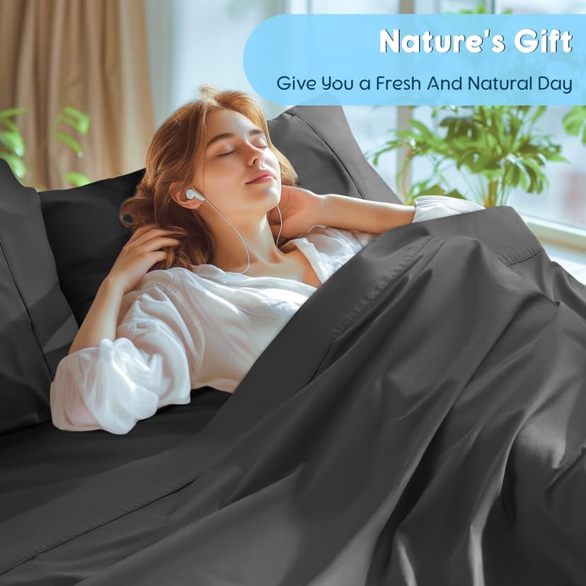 SONORO KATE 100% Egyptian Cotton Sheets Set - 1000 High Thread Count, Luxury 5-Star Hotel Sateen Bed Sheets, Soft, Breathable Long Staple Sheets, Fit up to 16" - 4 PC (Black,Queen)
