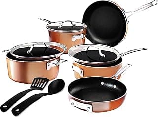 GOTHAM STEEL 10 Pc Copper Pots and Pans Set Non Stick Cookware Sets for Kitchen, Space Saving Pots and Pans with Fry Pan and Pot Set, Non Toxic, Nonstick Cookware Set, Oven and Dishwasher Safe