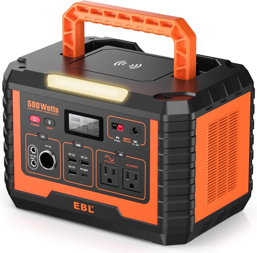 EBL Portable Power Station 500, 110V/500W Solar Generator(Surge 1000W), 519.4Wh Backup Lithium Battery for Outdoor Home Emergency