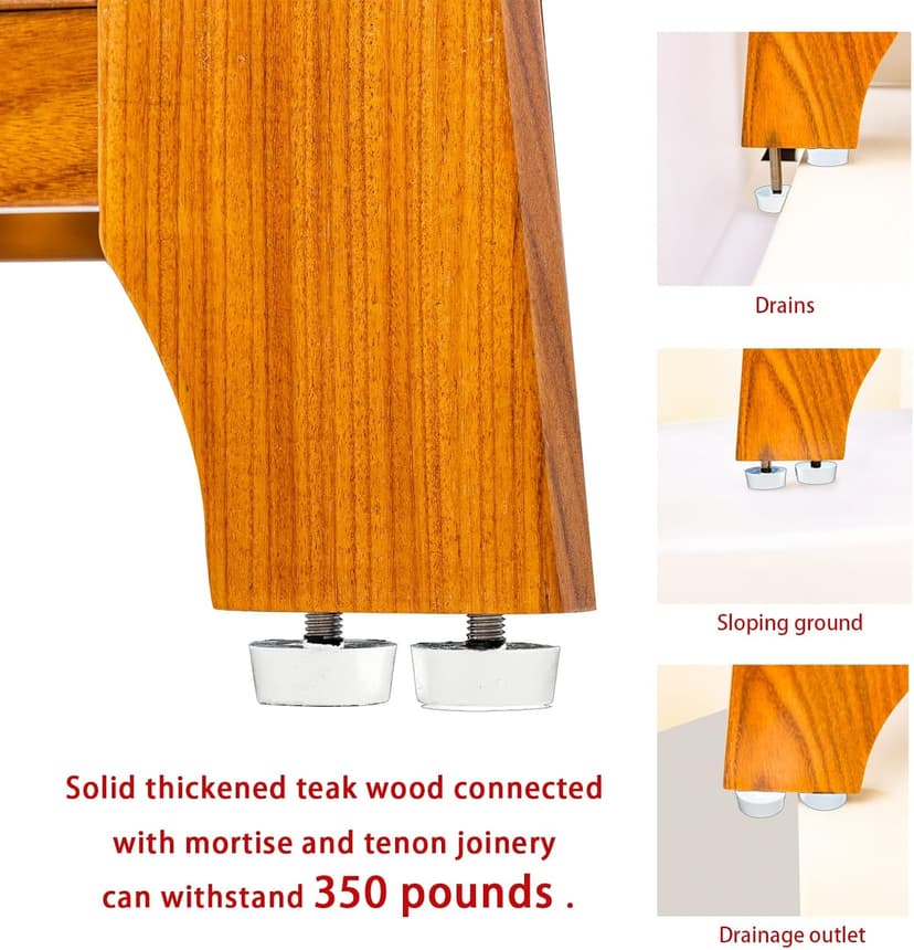 NNN 24" Commercial Teak Shower Bench - 8 Non-Slip Leveling Feet & 350 lbs Capacity | Rock-Solid Stability for Seniors & Spa Safety | Waterproof Design for Saunas/Outdoor Pools (Patented)