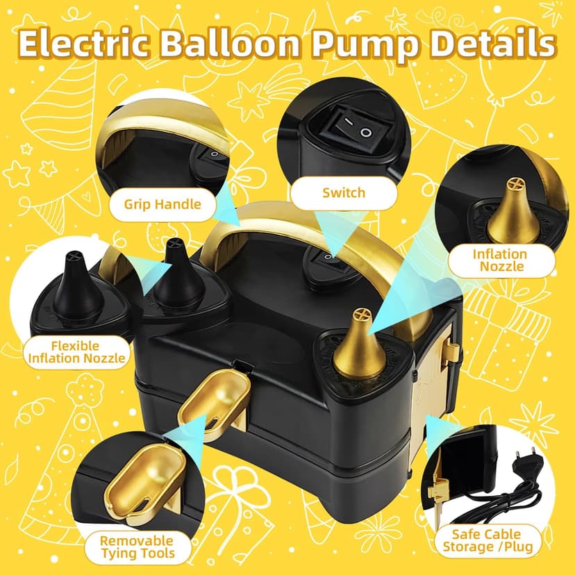 Bezente Balloon Pump Electric, Portable Balloon Inflator Pump Electric Air Pump for Balloons Dual Nozzle Electric Balloon Pump for Birthday Wedding Graduation Party Decorations