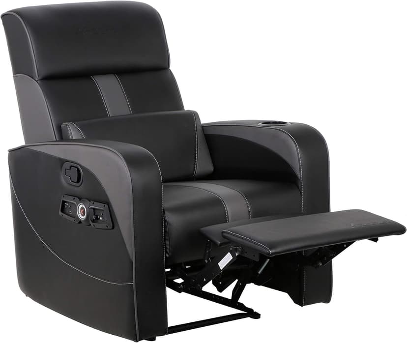X Rocker Gamma Recliner Gaming Chair, 2.1 Bluetooth Audio System, Headrest Mounted Speakers, Built-in Footrest and Cupholder, 718001, 34.84" x 39.37" x 30.31", Black