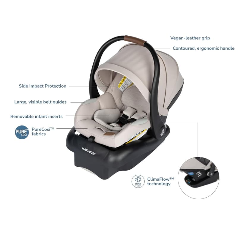 Maxi-Cosi Mico Luxe Infant Car Seat with Base, Rear Facing Car Seat for Babies, Baby Carseat 4-30 lbs, Baby Car Seats, Infant Car Seats, New Hope Tan