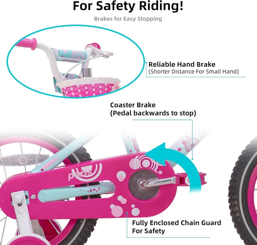 JOYSTAR Paris Girls Bike for Ages 3-8 Years Old, 14 16 18 Inch Kids Bike with Training Wheels, Basket and Handbrake, Multiple Colors