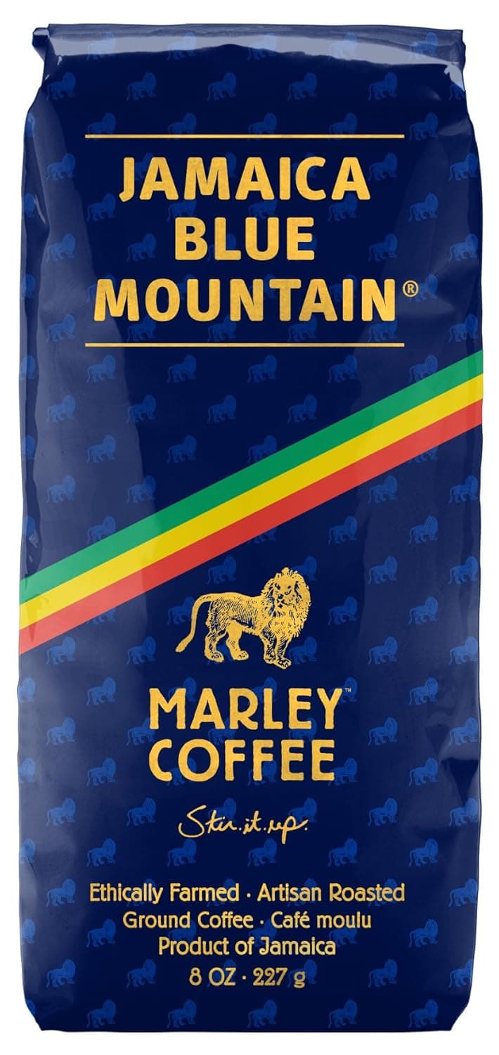 Marley Coffee Talkin' Blues, Jamaica Blue Mountain Naturally Grown Ground Coffee, 8-Ounce Bag