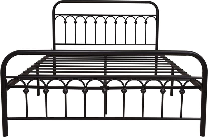 TUSEER Metal Bed Frame Queen Size with Vintage Headboard and Footboard Platform Base Wrought Iron Bed Frame (Queen,Black)