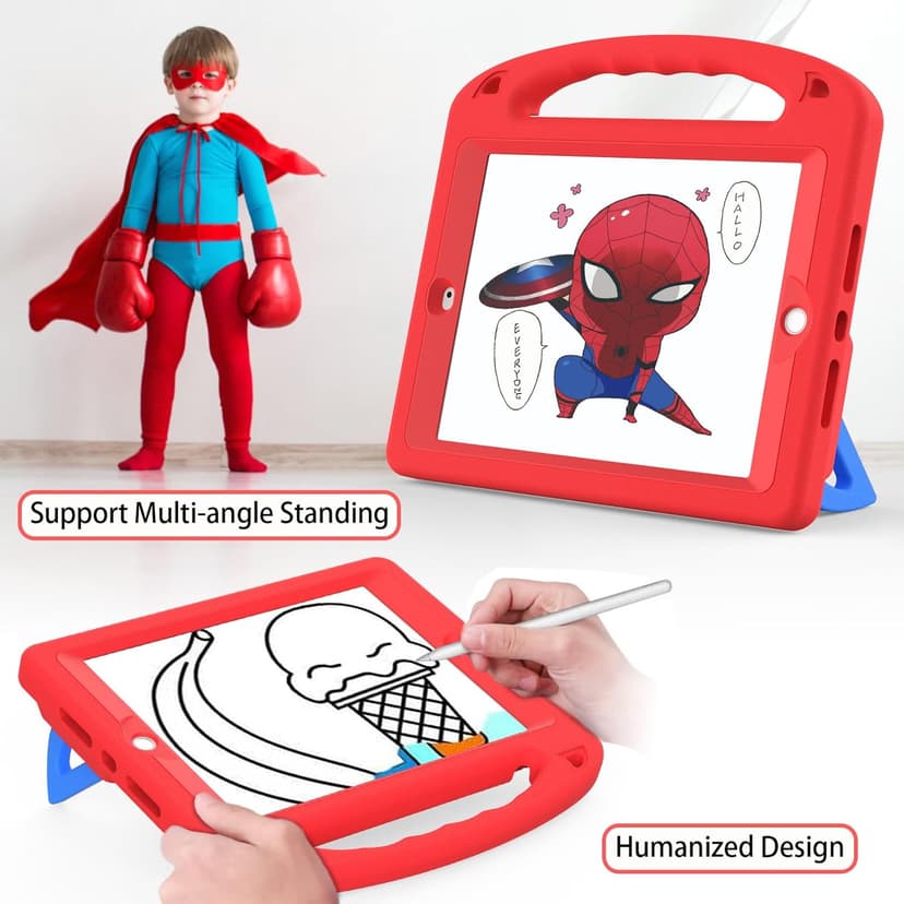Kids Case for iPad 9th/8th/7th Generation (iPad 10.2 inch 2021/2020/2019), Shockproof Case with Screen Protector (Red)