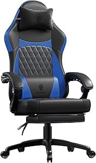Dowinx Gaming Chair with Pocket Spring Cushion, Ergonomic Computer Chair with Massage Lumbar and Footrest for Adults, High Back Game Chair Leather for Office Gaming 300LBS, Blue New