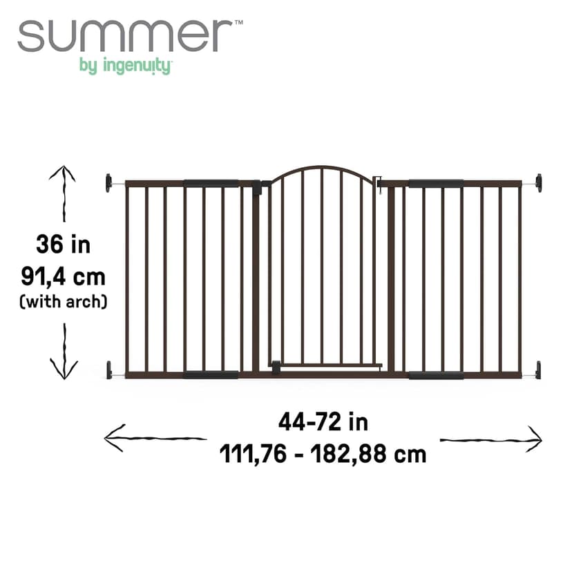 Summer Infant Metal Expansion Extra Wide Safety Pet and Baby Gate, 44"-71" Wide, 36” Tall, Hardware Mounted for Dog and Child Safety, Fits Large Opening or Doorway, Auto Close Walk Thru Door - Bronze