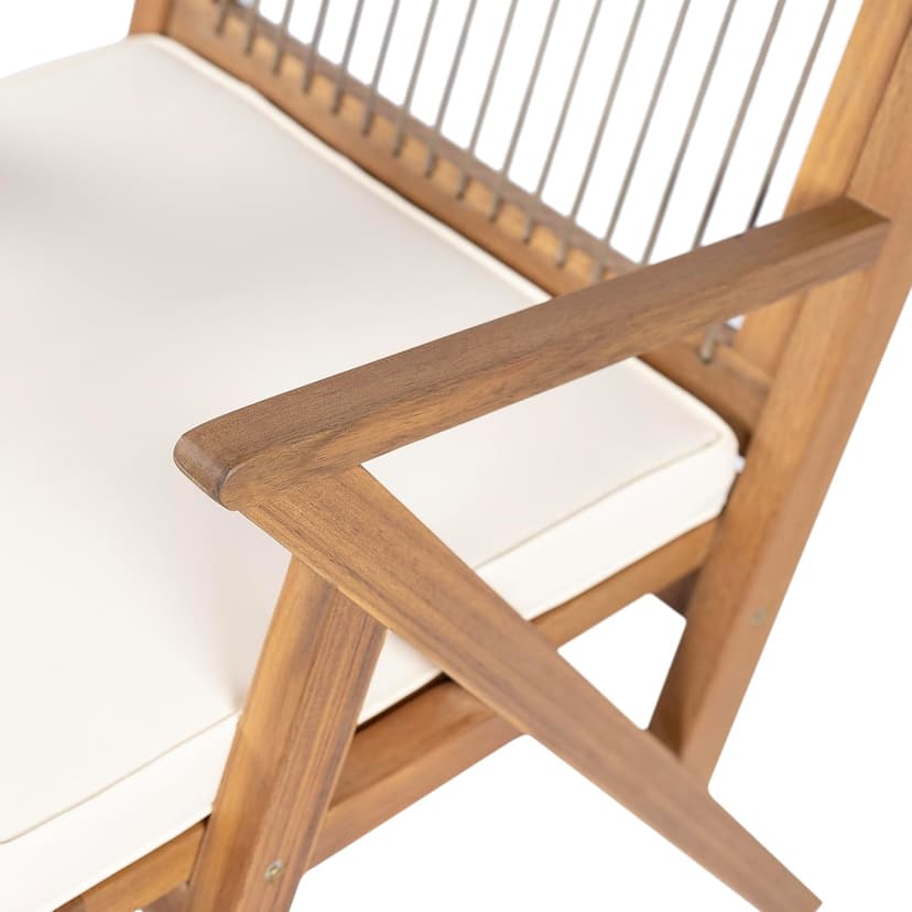 Christopher Knight Home Becker Outdoor Dining Chairs Set of 2 with Cushion, Acacia Wood Dining Room Armchair Set, Garden Chair Set with Handwoven Accent, Patio Dinners Comfy Extra Seat, Cream + Teak