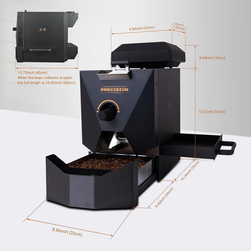 1Pound Electric Coffee Roaster, Automatic Roasting And Easy Operation, With A Smoke Filter(Suitable for light roasting), 2 Chimney Tube, And Chaff Collector.