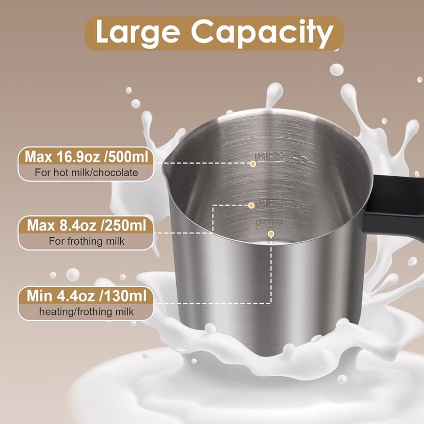 Milk Frother and Steamer, 16.9 OZ Milk Frother for Coffee, 4 in 1 Frother Separable Easy to Use and Clean, Durable Safe Silent Working for Coffee, Latte, Cappuccino Hot Chocolate, Black