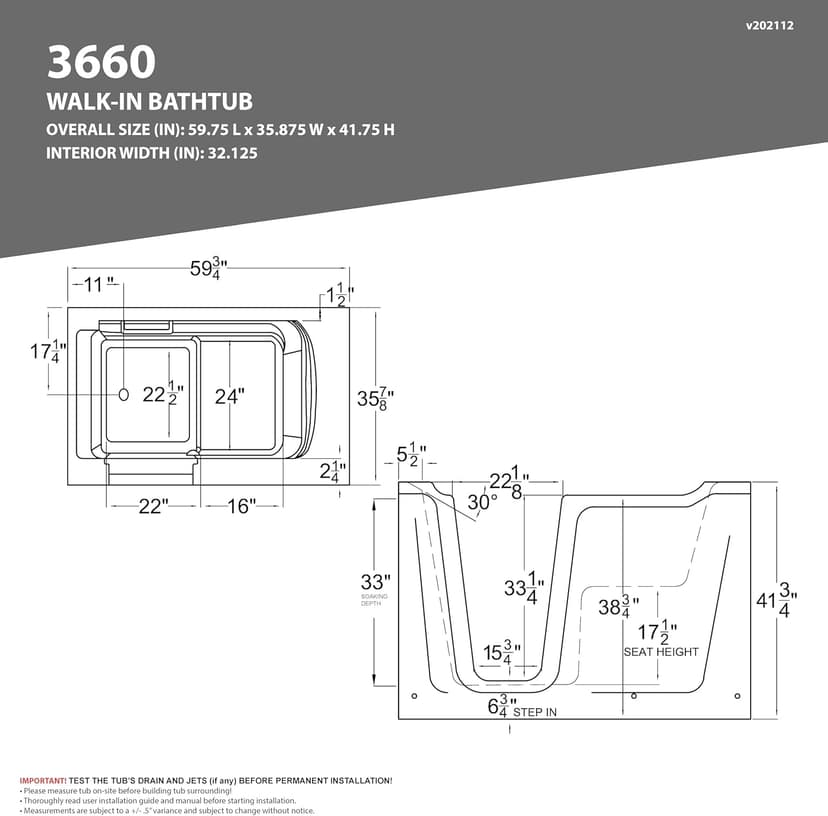 ANZZI Tubs Series Left Drain Quick Fill Walk-in Whirlpool and Air Tub with Powered Fast Drain in White Finish 36 in. x 60 in. | AMZ3660LWD