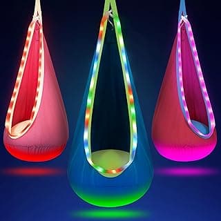 OUTREE Light Up Pod Swing Seat, Sensory Swing with LED Light, Cotton Kids Chair for Indoor and Outdoor, Hammock Chair Easy to Install, Blue