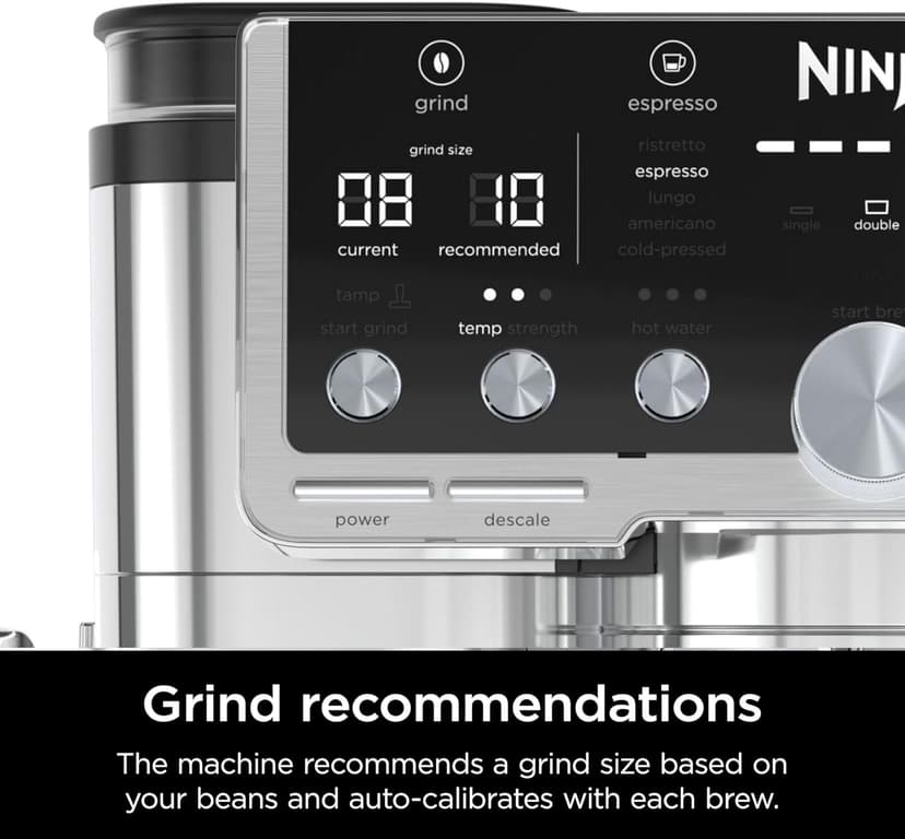 Ninja Luxe Café Pro Series, Espresso Machine, Drip Coffee, Cold Brew, Hot Water, Integrated Tamper, Built-in Grinder, Hands-Free Frother for Cappuccinos, Lattes, Americanos, Dairy or Non-Dairy, ES701