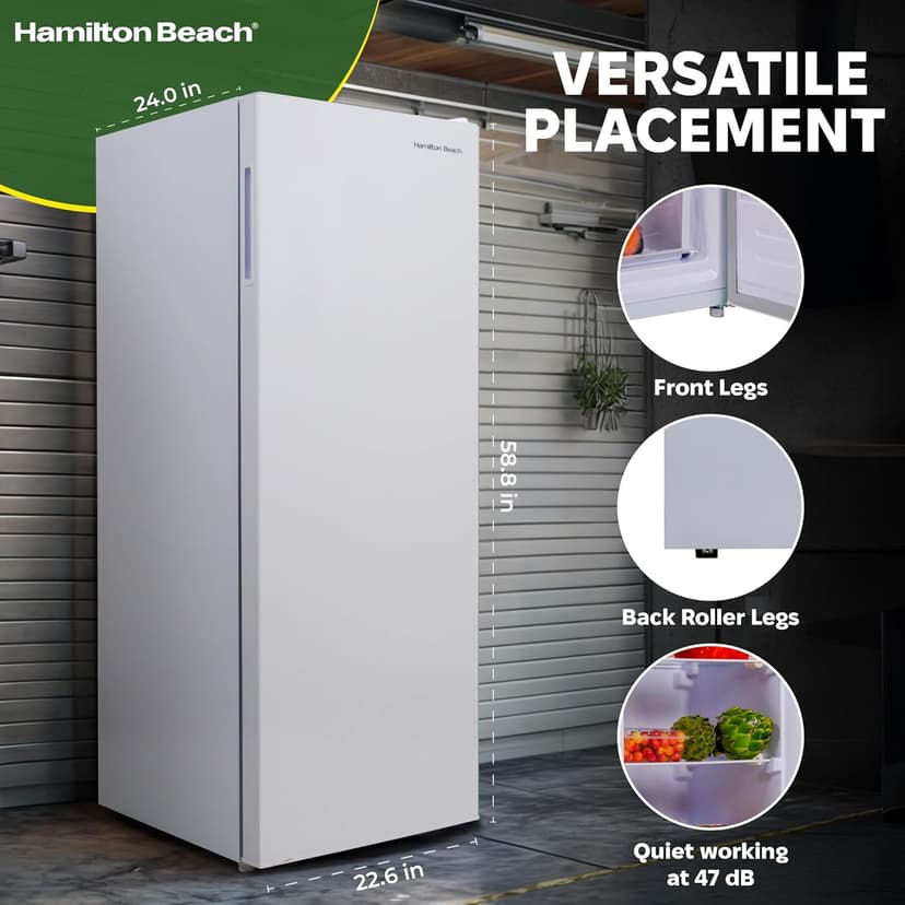 Hamilton Beach HBFRF6892-WHITE HBFRF6892 Upright Convertible Fridge/Freezer-Reversible Door-Removable Glass Shelves-Adjustable Controls-6.8 cu ft, White