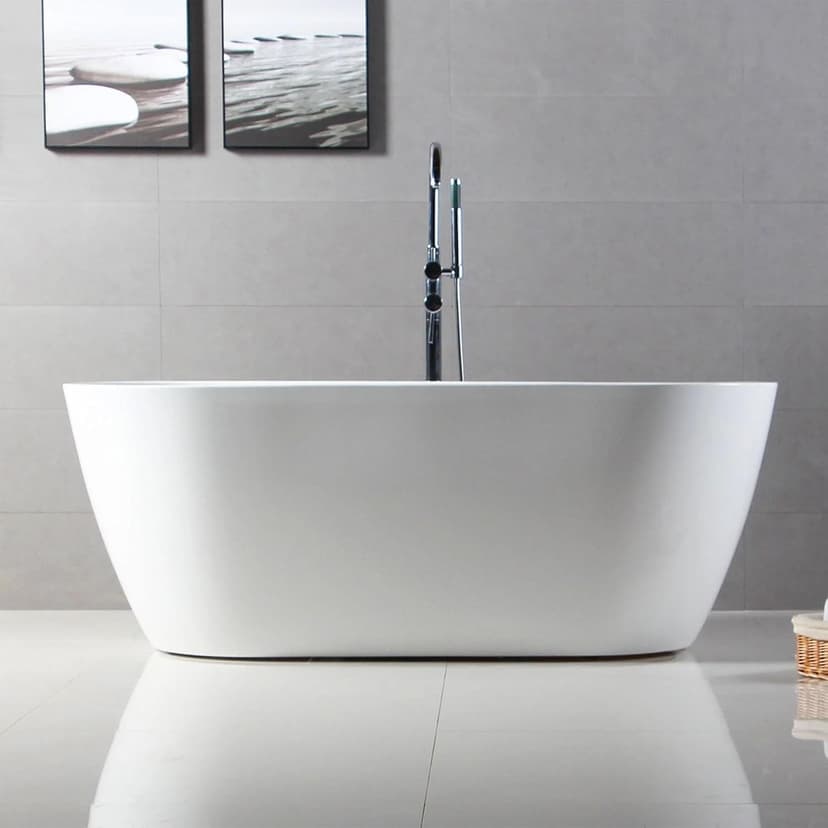 FerdY Bali 59" Acrylic Freestanding Bathtub, Gracefully Shaped Freestanding Soaking Bathtub, Toe-Tap Chrome Drain and Classic Slotted Overflow Included, Glossy White, cUPC Certified