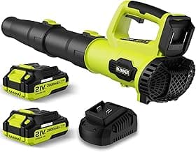 Leaf Blower, 21V Cordless Electric Blower with 2 2.0Ah Batteries and 1 Hour Fast Charger, Lightweight Leaf Blower for Patio Cleaning, Lawn Care, Blowing Fallen Leaves and Dust, etc.