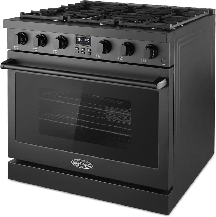 COSMO COS-GRC366KB-BK 36 in. Lumin Collection 6.0 cu. ft. Gas Range with 6 Sealed Burners and Convection Oven in Matte Black