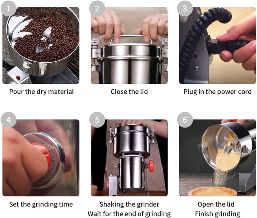 Electric Grain Grinder Mill 1000g High-speed Spice Herb Mill Commercial Powder Machine for Dry Cereals Grain Herb Spice Coffee Corn Bean CE approved (1000g Stand Type)