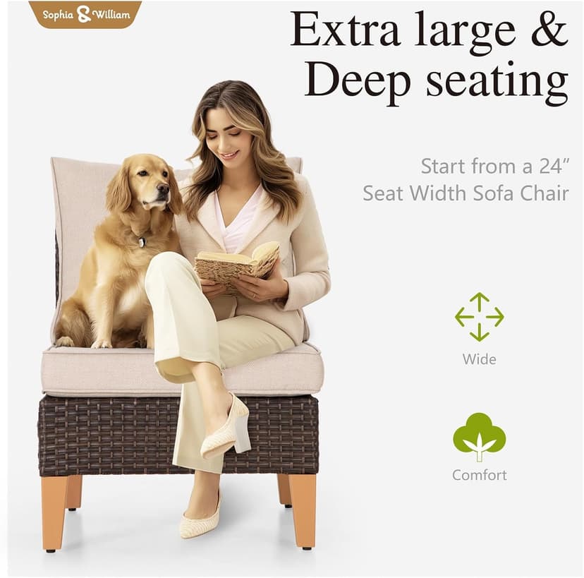Sophia & William Patio Furniture Set with 56" Fire Pit Table, 10PCS Outdoor Wicker Sectional Conversation Set with 3-Seater Sofa, 2-Seater Couch, 2 Ottoman & FirePit Table(Beige)