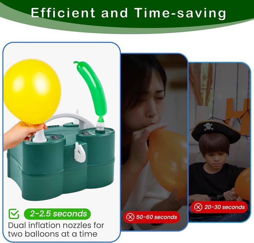 PCFING Balloon Pump Electric, Portable 3-in-1 Air Pump Inflator Blower Machine for Latex 260q Foil All Balloons & Quick-Fill Inflation and Deflation for Air Mattress, Inflatables Pool, Airbeds, Floats