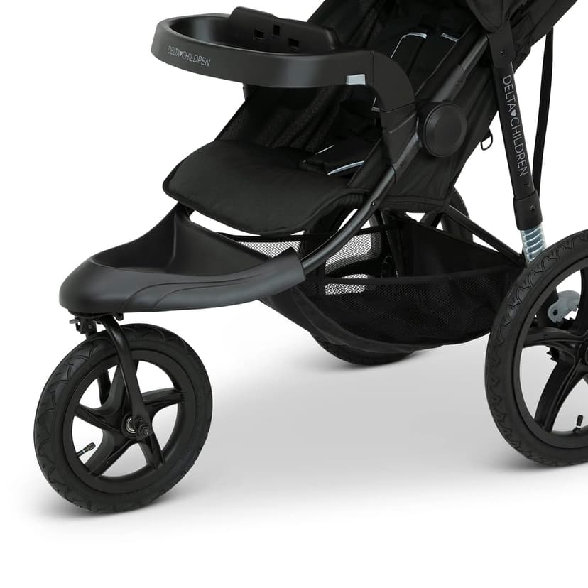 Delta Children Apollo Jogging Stroller - Shock Absorbing Frame with Large Canopy & Recline - Car Seat Compatible, Black